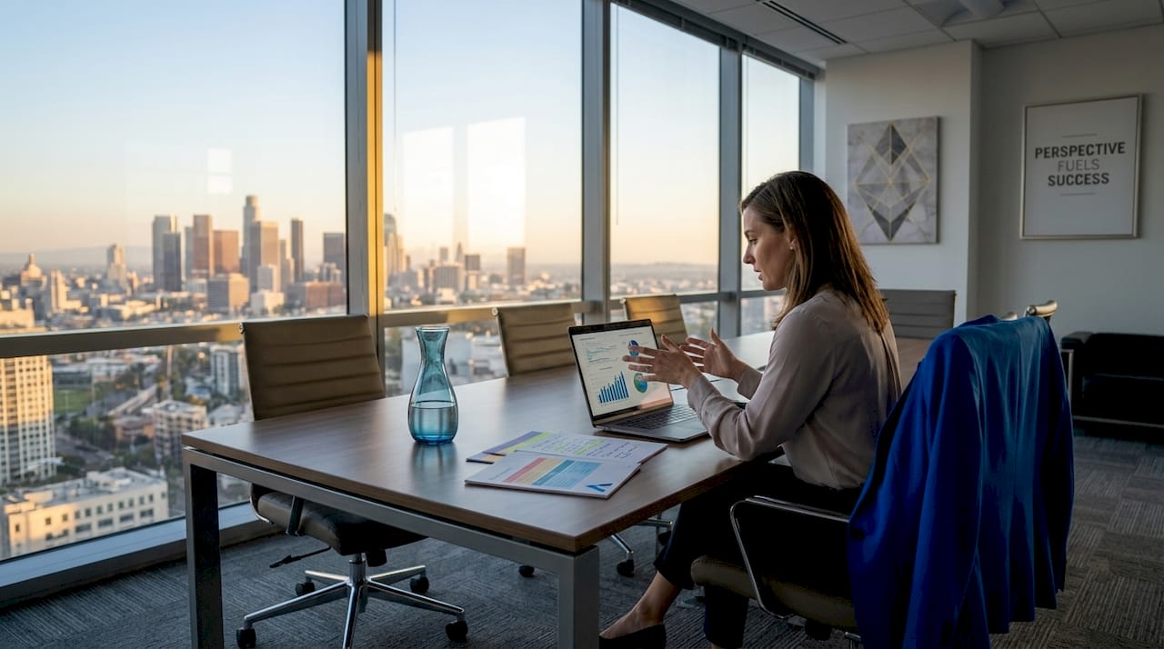 Executive reviewing data in city office