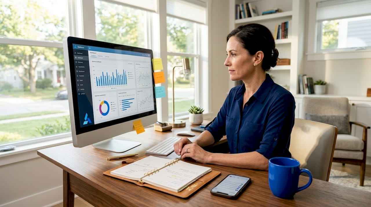 Businesswoman using dashboard in home office