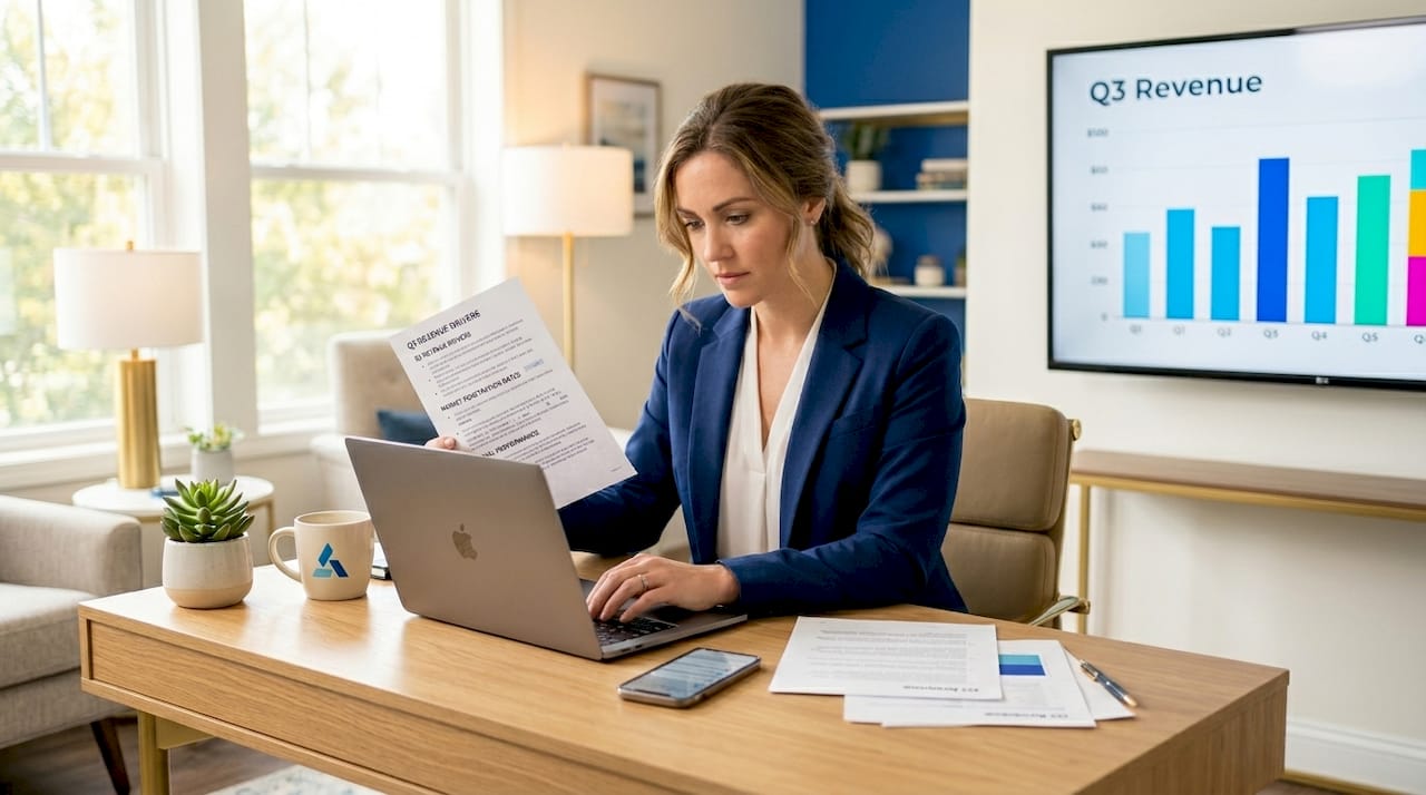 Woman working on market briefing document