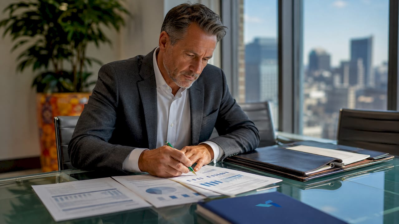 Business leader reviewing data security documents