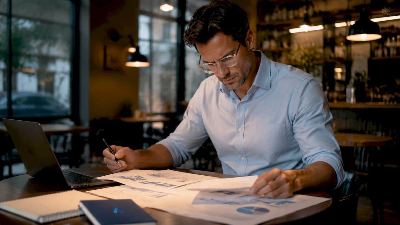 Strategist reviewing competitive landscape charts