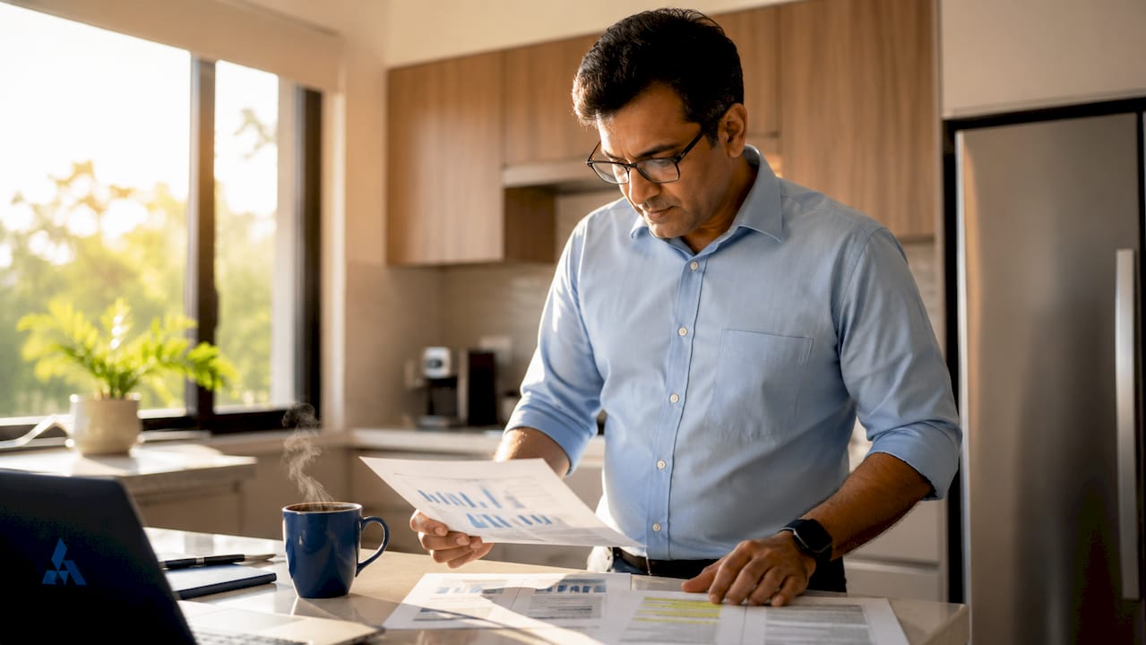 Business analyst reviewing competition reports