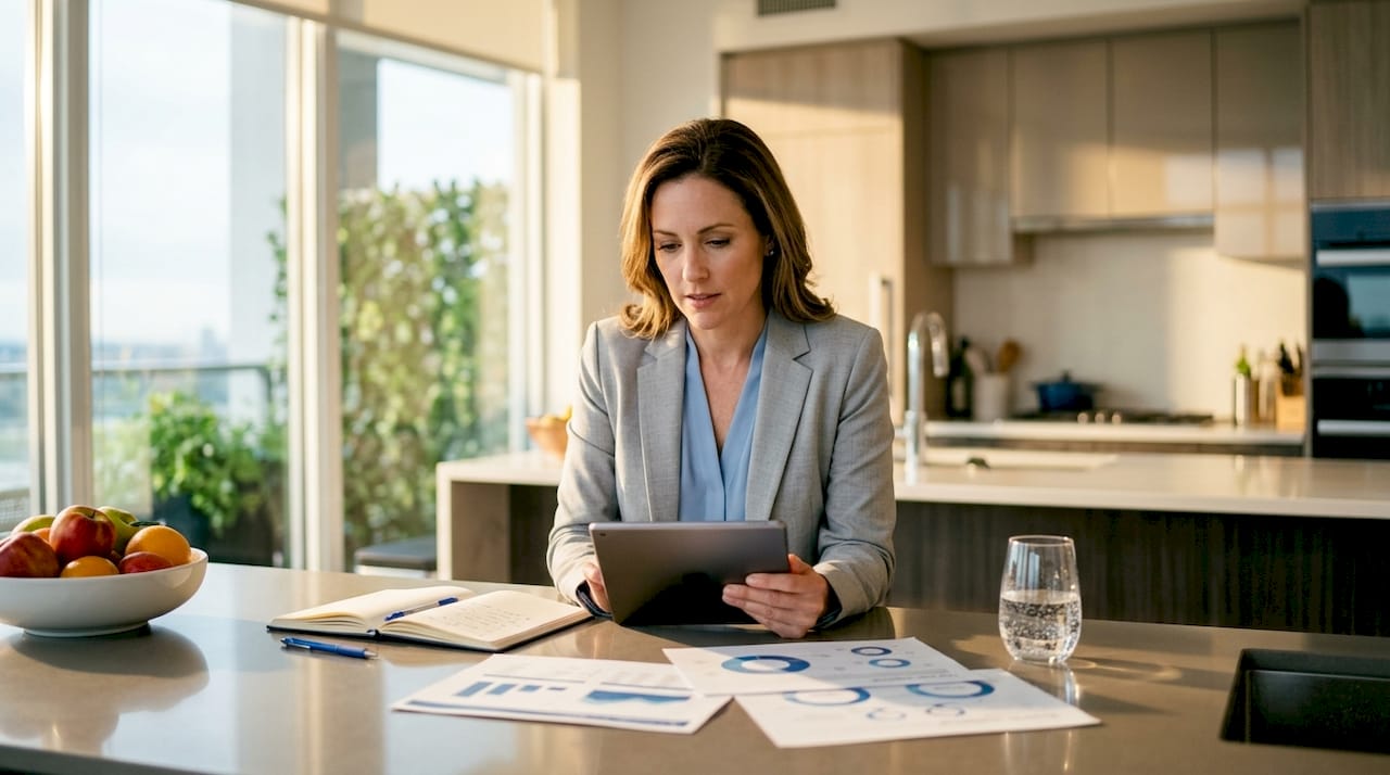 Executive configuring AI briefing in office