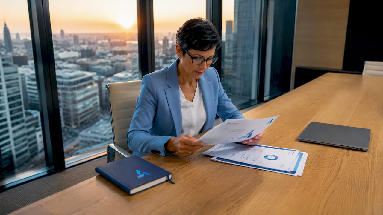 Executive reviewing automation reports by Blue Prysm