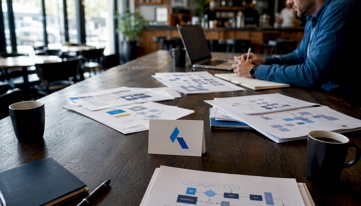 conference table with Blue Prysm logo and data security materials