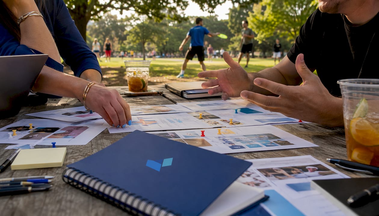 Social media campaign planning workspace with Blue Prysm logo
