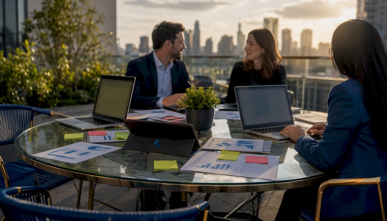 Workstation with market research devices and documents