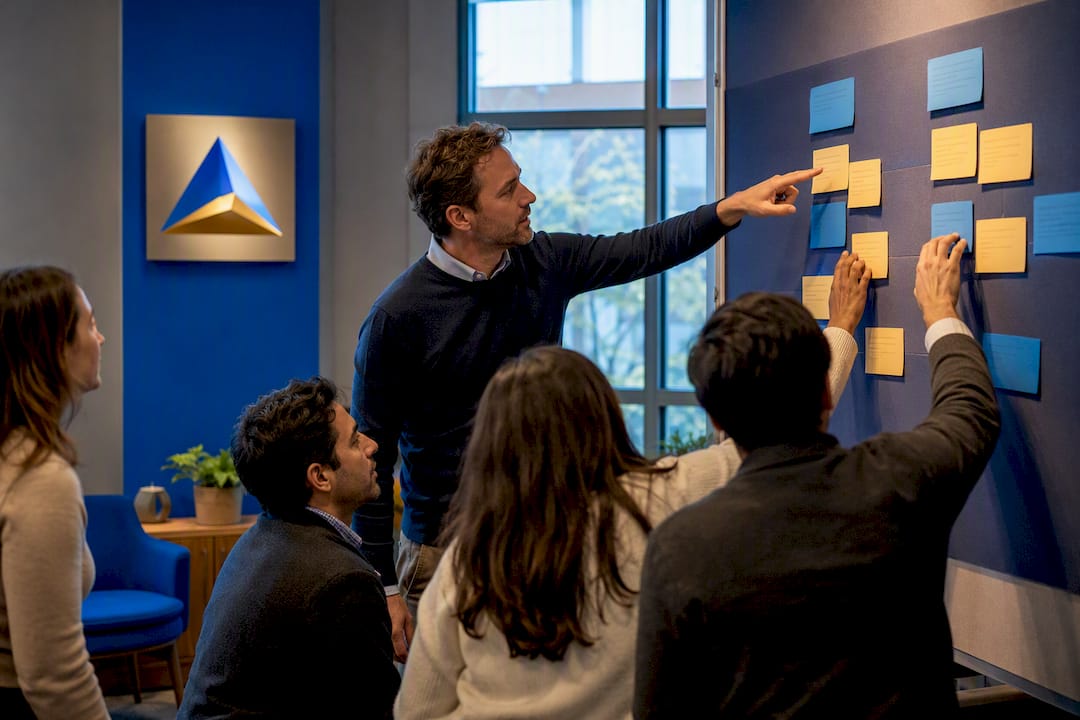 Managers practicing OKR facilitation in workshop