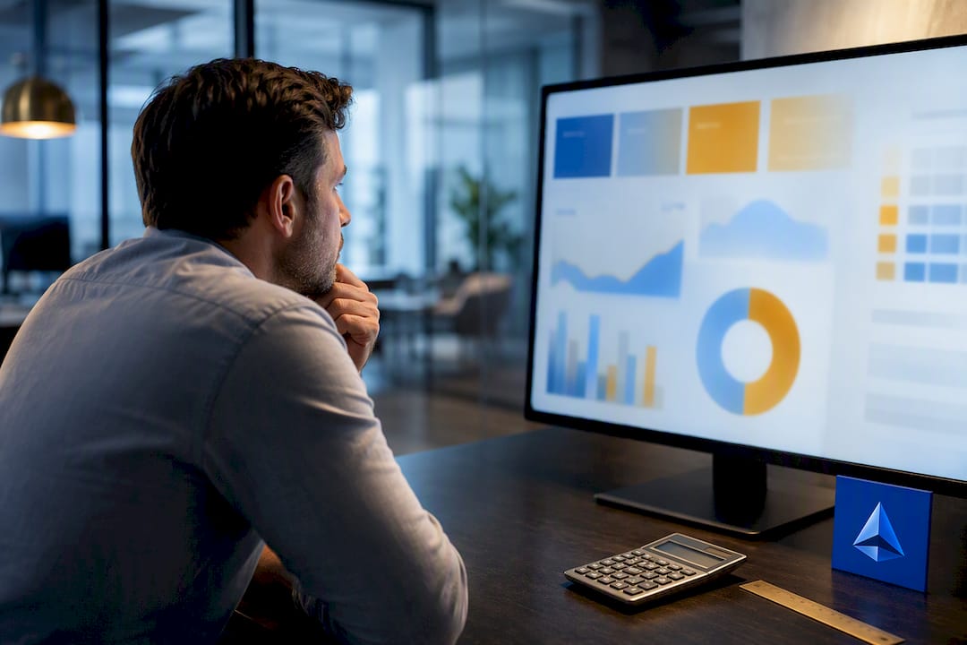 Abstract AI audit ROI dashboard in analysis studio