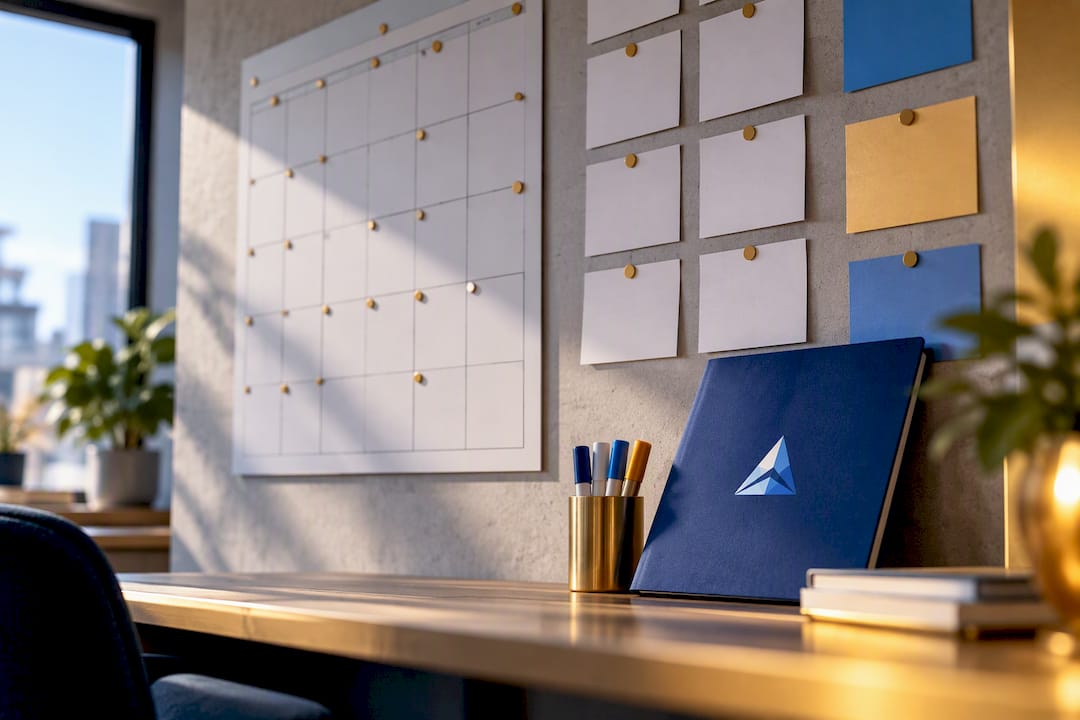 Calendar and focused quarterly OKR planning cards