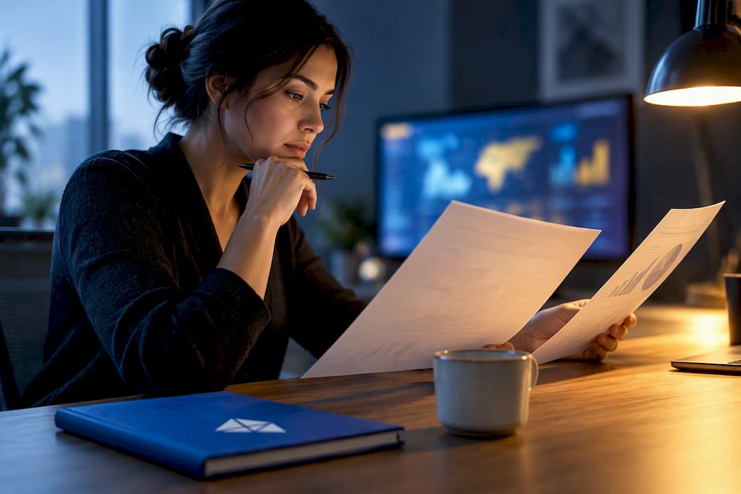 Analyst reviewing small-business market data