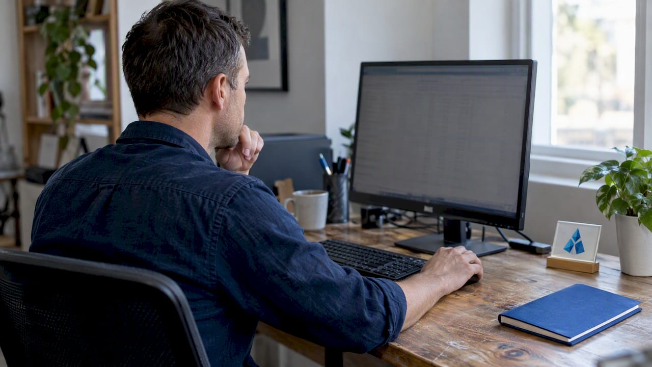 Manager reviewing an OKR spreadsheet dashboard
