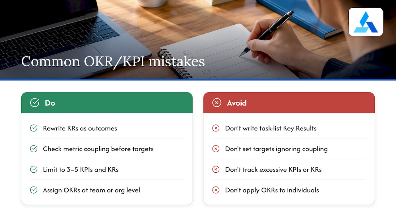 Mistakes that quietly wreck an OKR and KPI program — overview diagram