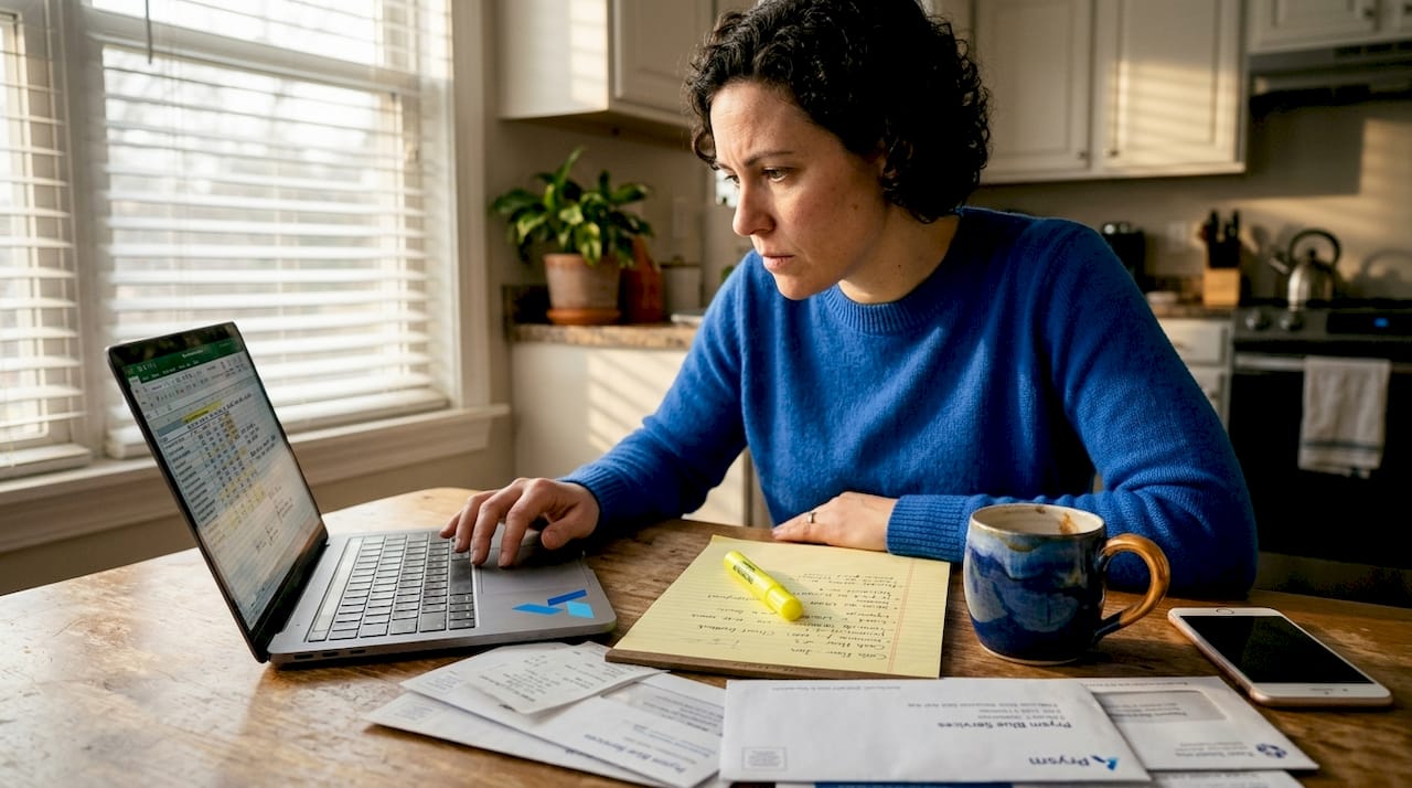 Founder reviewing spreadsheet at cluttered kitchen table