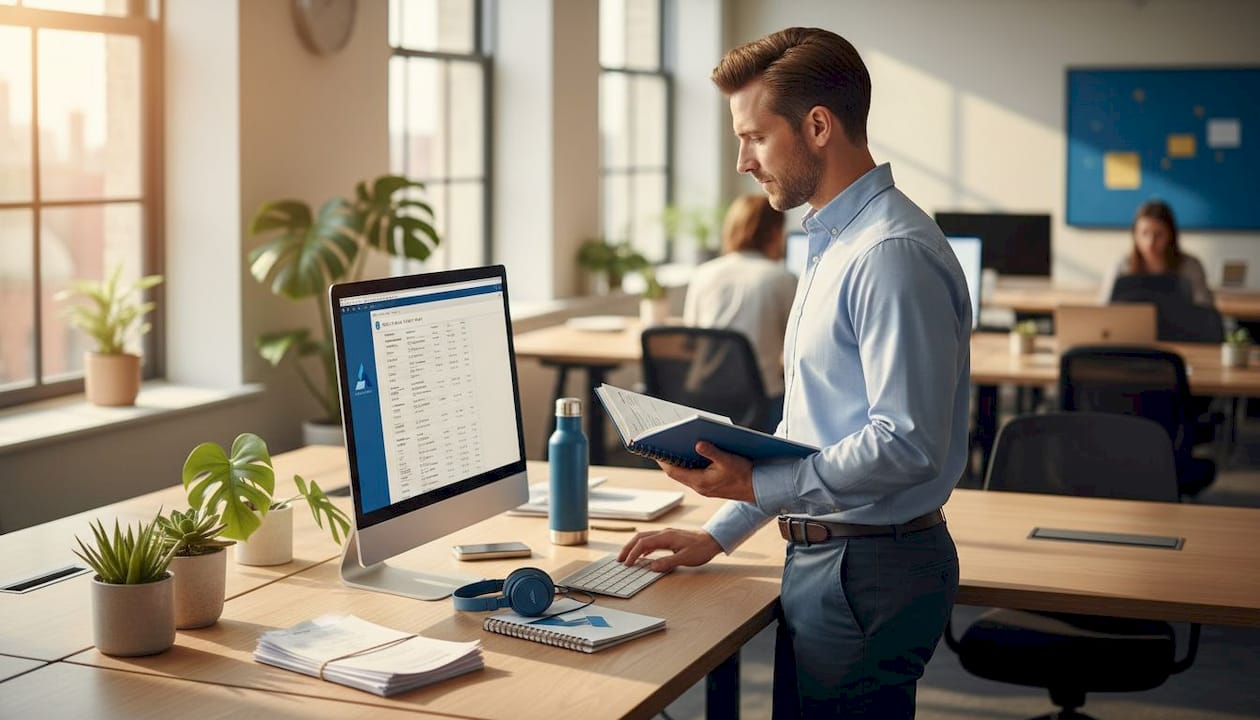 Businessman automating SMB workflow at desk